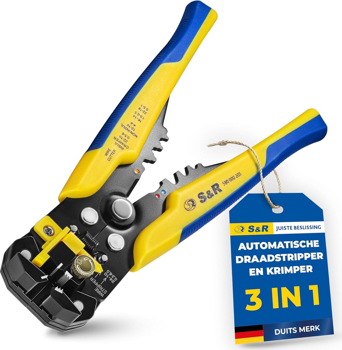 Thijox - Automatische striptang 3-in-1 Krimptang met Snijkant - Zelfinstellend en Verstelbaar, Fijne Afstelling, Strippen, Krimpen, Kabel Kniptang, El