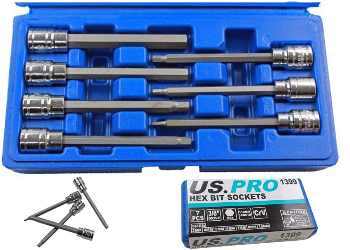 Thijox - Lange 7st 3/8 HEX BIT SOCKET SET 3-10mm Inbussleutel – Professionele Gereedschapset voor Klussen, Mechanica en Onderhoud