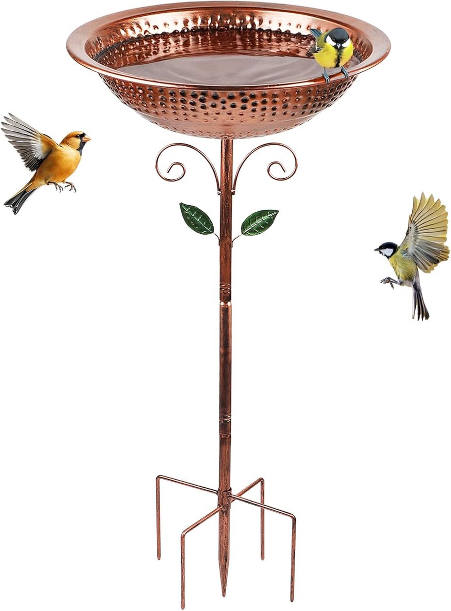 Thijox - Vogelbad voor de tuin van metaal, vintage stijl, vrijstaand, voederstation voor wilde vogels met 5 tanden, weerbestendig, decoratie voor terr