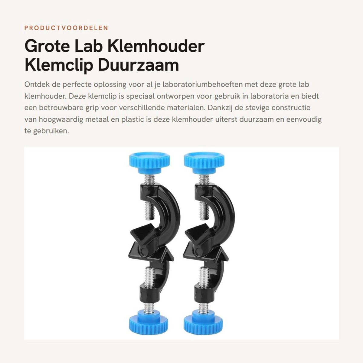 Dailygoods- Lab Klem 2 Stuks - Grote Klemhouder - Robuuste Grip - Ondersteuning tot 15 mm - Duurzaam Metaal/Plastic - Lichtgewicht 82 g
