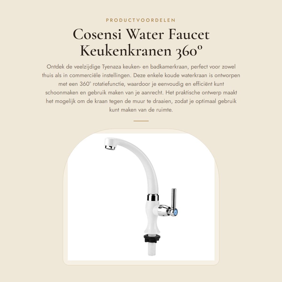 Dailygoods- Waterkraan 360° draaibaar - Keukenkraan - Koudwaterkraan - Plastic - Waterbesparend - Geschikt voor keuken en badkamer - Keukenkranen