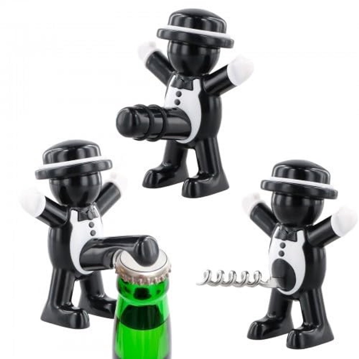 Dailygoods- Wijnflesopener 3-delige set - Wijnstop - Bieropener - Creatief ontwerp - Hoogwaardige materialen - Gemakkelijk te reinigen - Flesopener