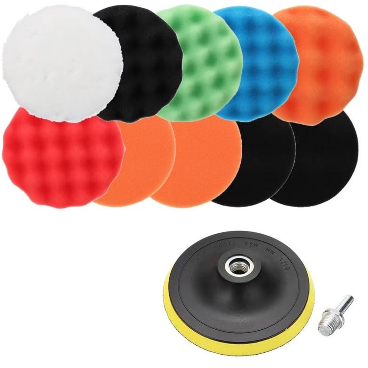 Dailygoods- Polijstset voor Excentrische Polijstmachines - Polijstpads 12,5cm - Schuimstof - Herbruikbaar - Set van 12 - Verschillende Zachtheidsgraden