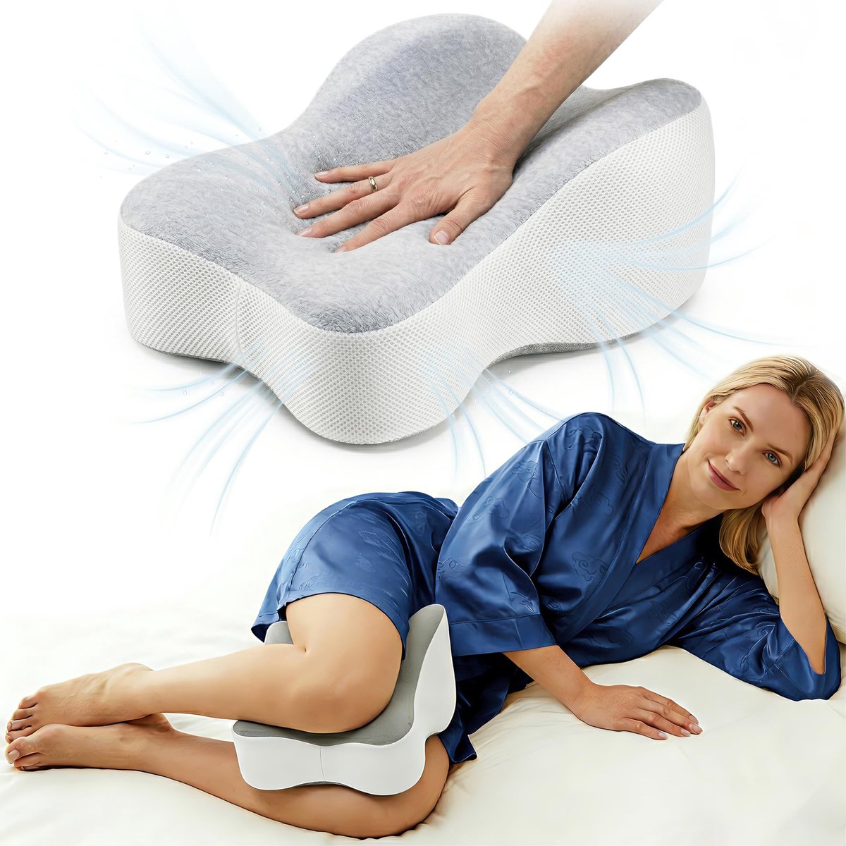 Dailygoods- Kniekussen voor in bed - Ondersteunt dijen/knieën - Verlicht ischias/rug/heup/knie/gwrichtspijn - Beenkussen zijslapers - Lijnt wervelkolom uit - Wit