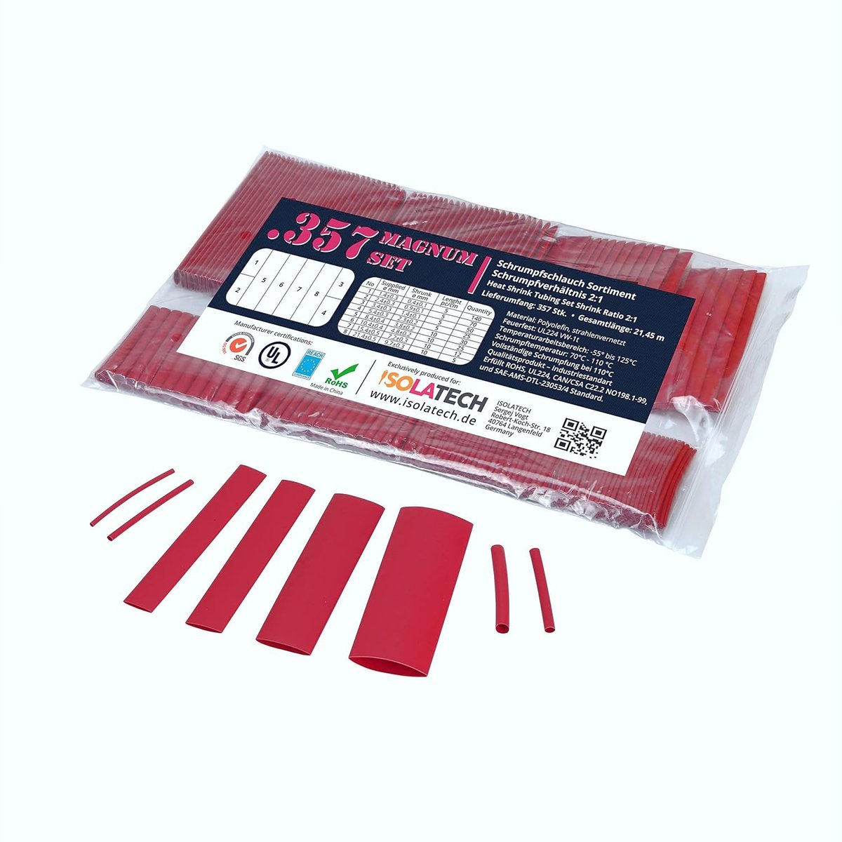 Thijox - ISOLATECH Magnum Krimpkous Set 357-delig, Rood 2:1, Zonder Lijm, Universele Kabelreparatie, Voor Kabels en Bundels, Hoogwaardige Kwaliteit