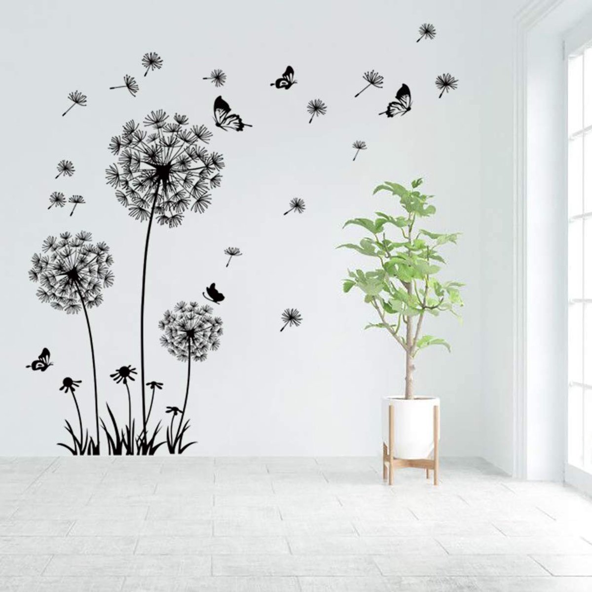 Dailygoods- Muursticker Paardenbloem - Wanddecoratie Kinderkamer - Wanddecoratie Woonkamer - Wanddecoratie Slaapkamer - Eenvoudig aan te brengen - 100% Vriendelijk Vinyl