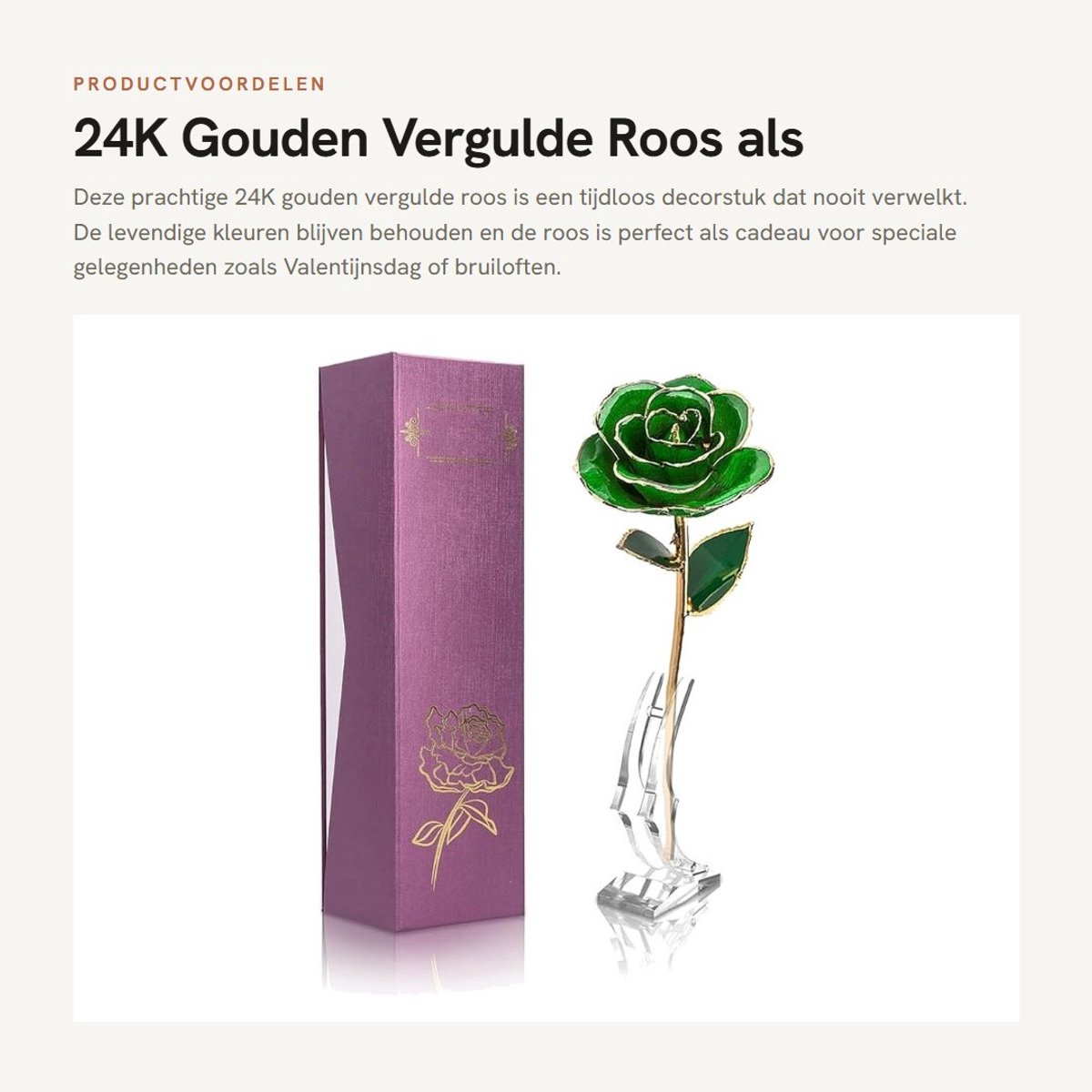 Dailygoods- Gouden Roos 24K Verguld - Eeuwige Bloem - Uniek Decor - Geschenkpakket - Onderhoudsvriendelijk - Realistische Bloemvorm