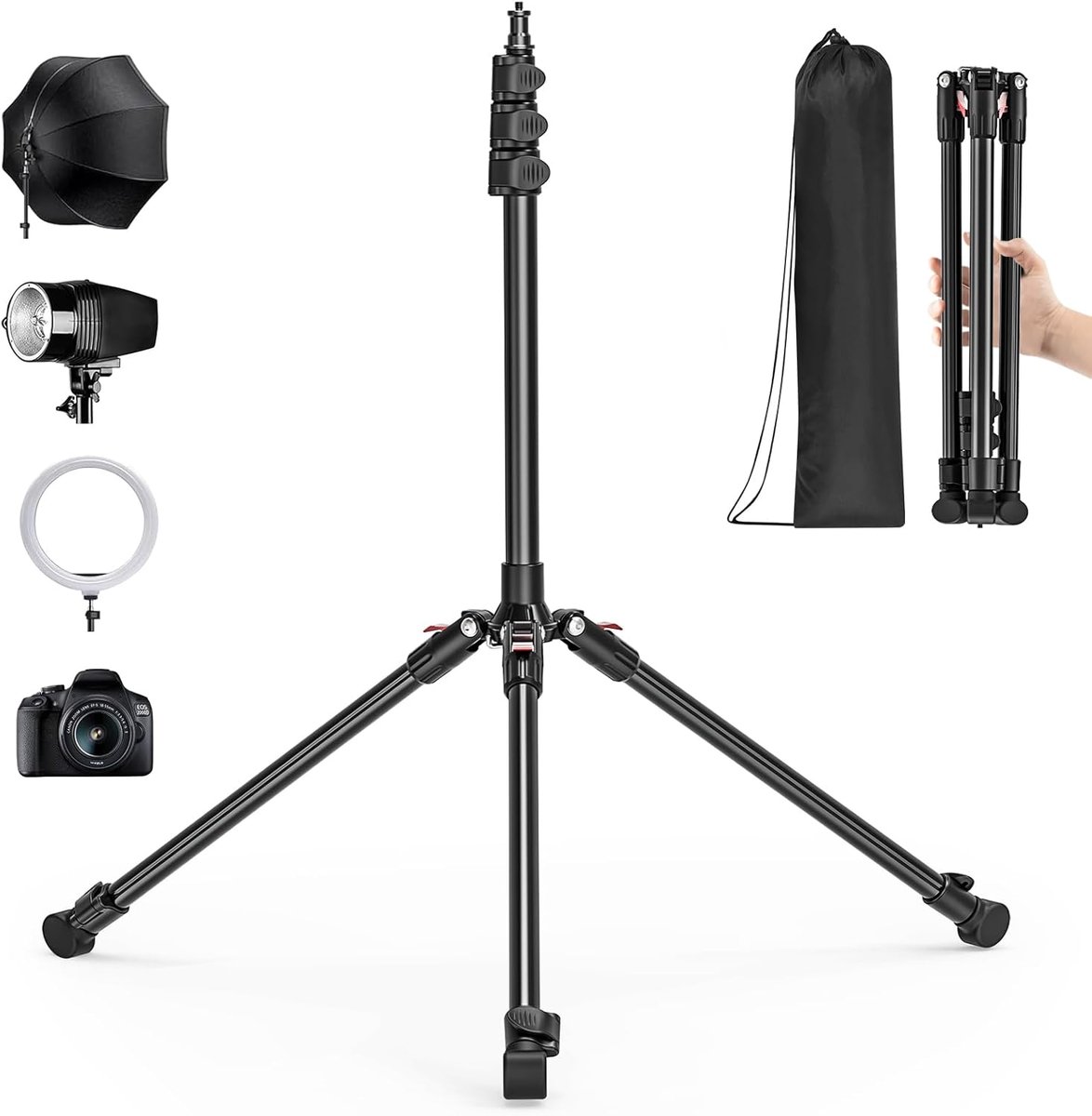 Thijox - Fotografische Lichtstandaard 195 cm Verstelbaar Aluminium Statief Lampstandaard - Professioneel Fotostudio Accessoire - Universele 1/4"-schro