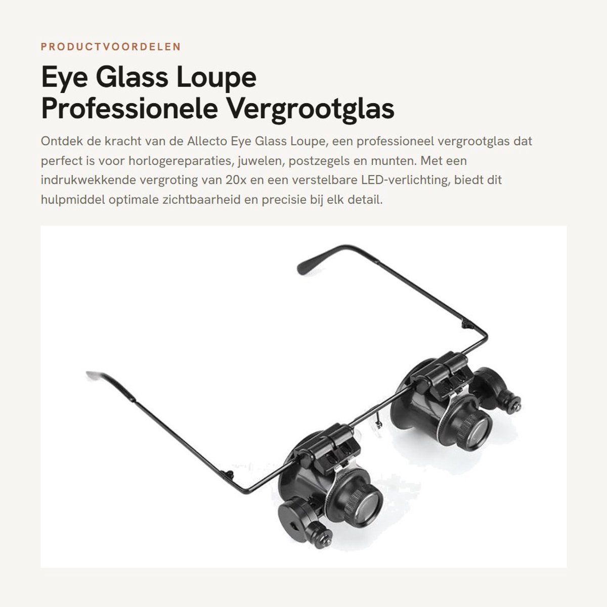 Dailygoods - Eye Glass Loupe - Professionele Vergrootglas - LED Verlichting - Zwart - 20x Vergroting - Ideaal voor Horlogereparatie - Geschikt voor Ju...