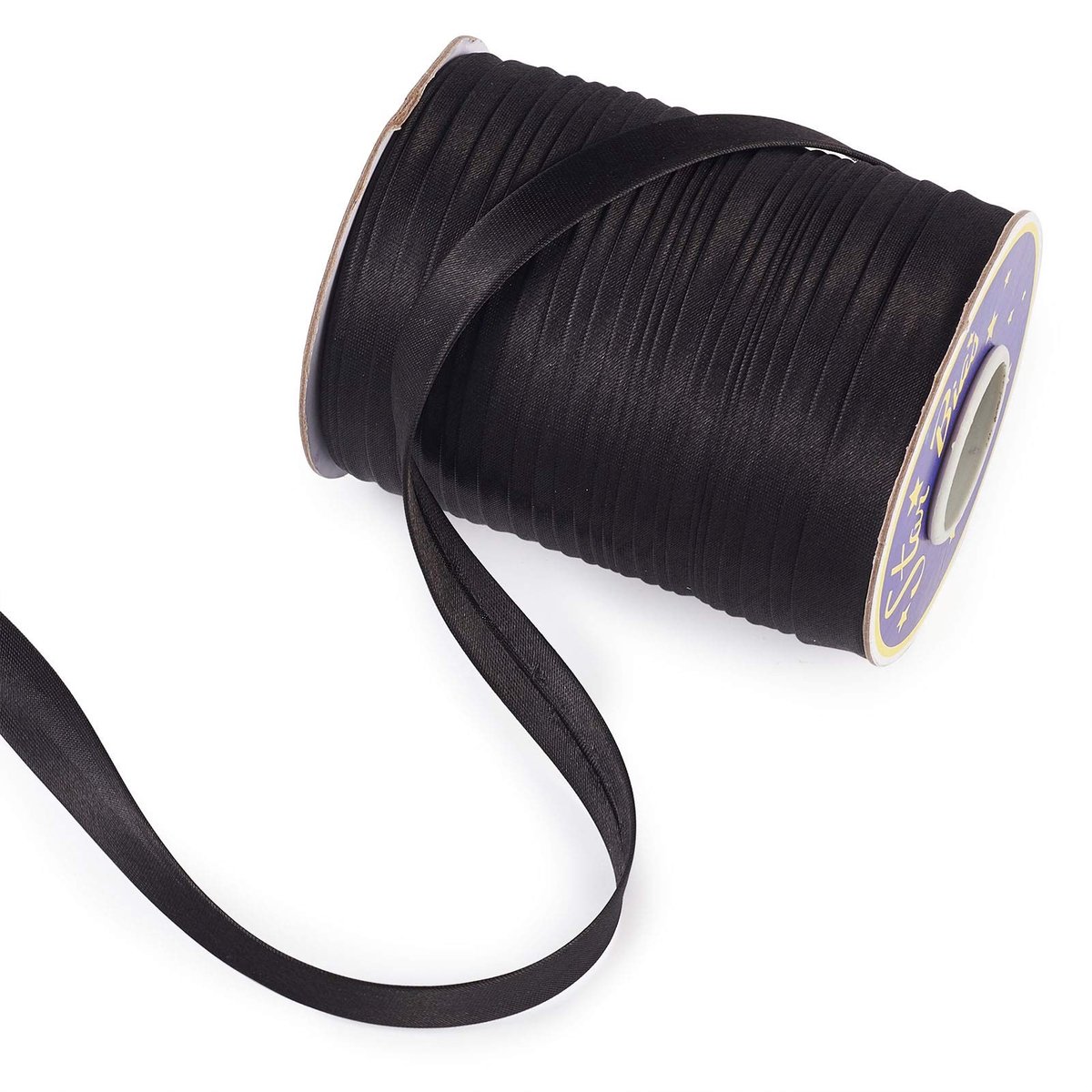 Dailygoods- Bias Tape Zwart - Dubbele Vouw - 5/8" (14-15mm) Breed - 80m/rol - Polyester Satijn - Perfect voor Naaien en Quilten - Biaisband