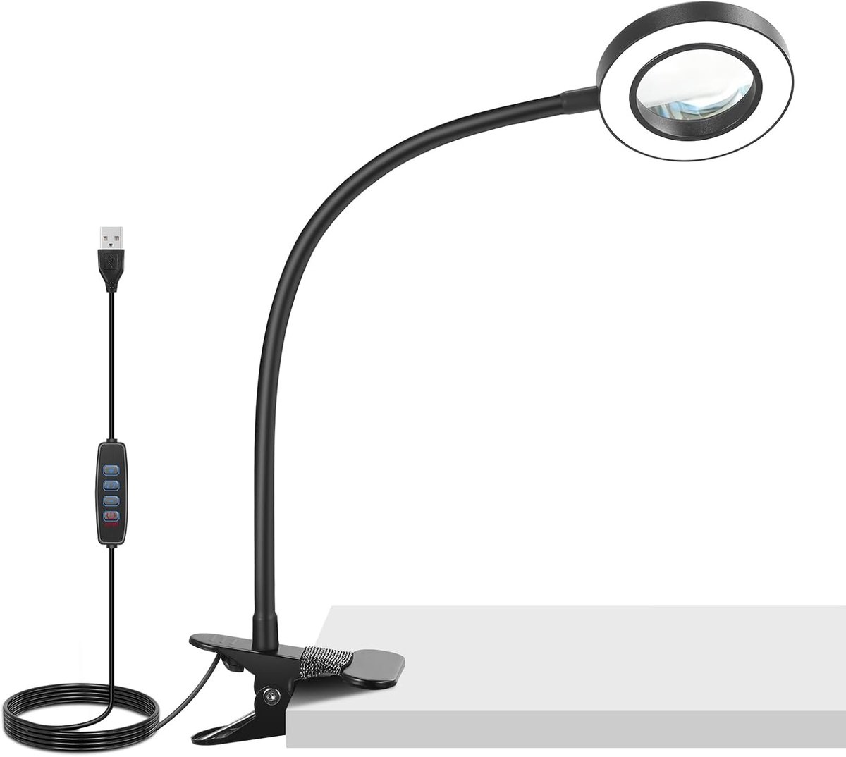 Thijox - 10X Vergrootglas met Dimbare LED Lamp en Klemstand, 3.7" Bi-Kleur Vergrootglas voor Bureau, Crafting, Lezen en Close-up Werk