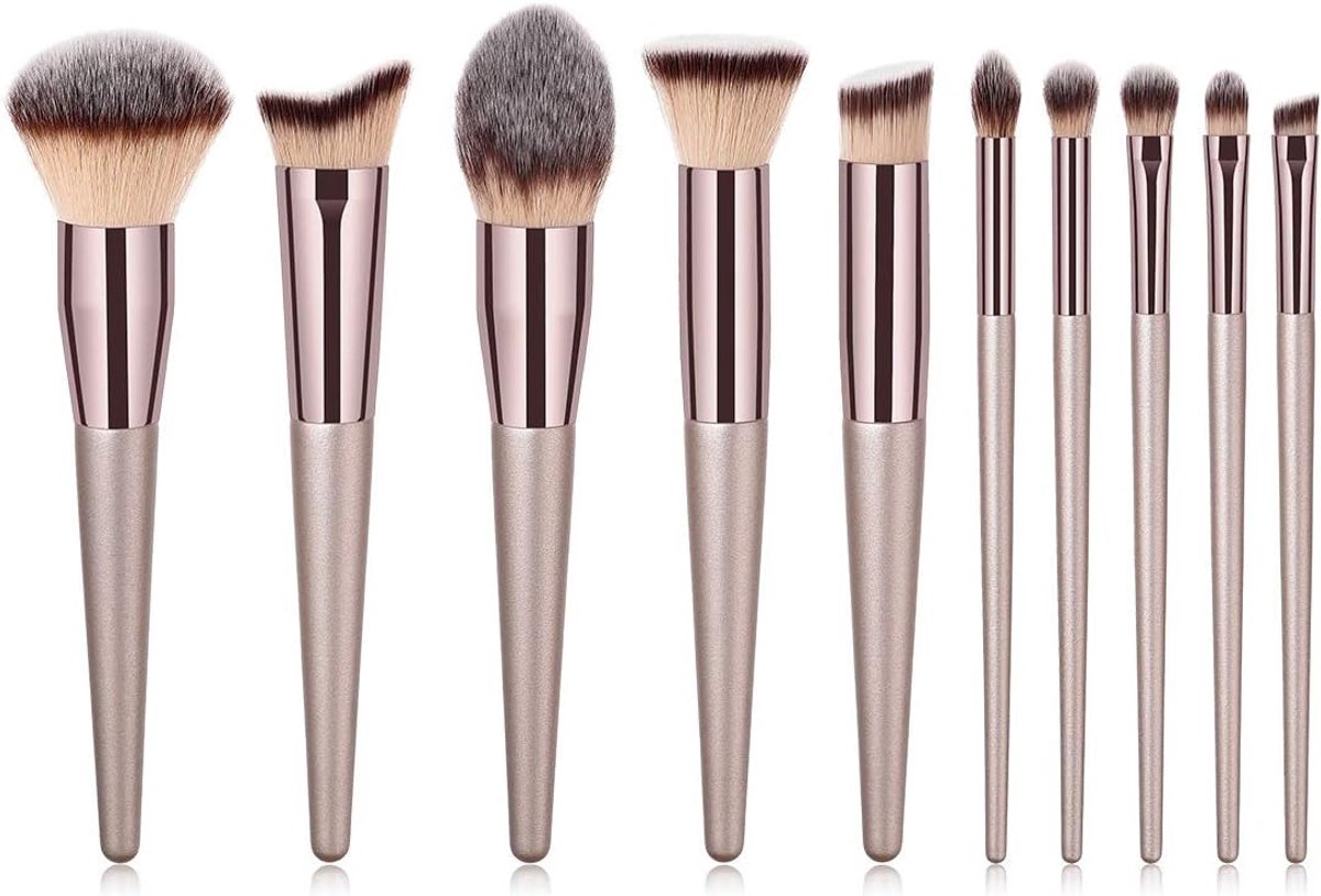 SnelShoppen - Makeup Brush Set van 10 Professionele Schoonheidsborstels met Hoge Kwaliteit Nylon Wol voor Poeder, Crèmes en Vloeistoffen - Perfect voo