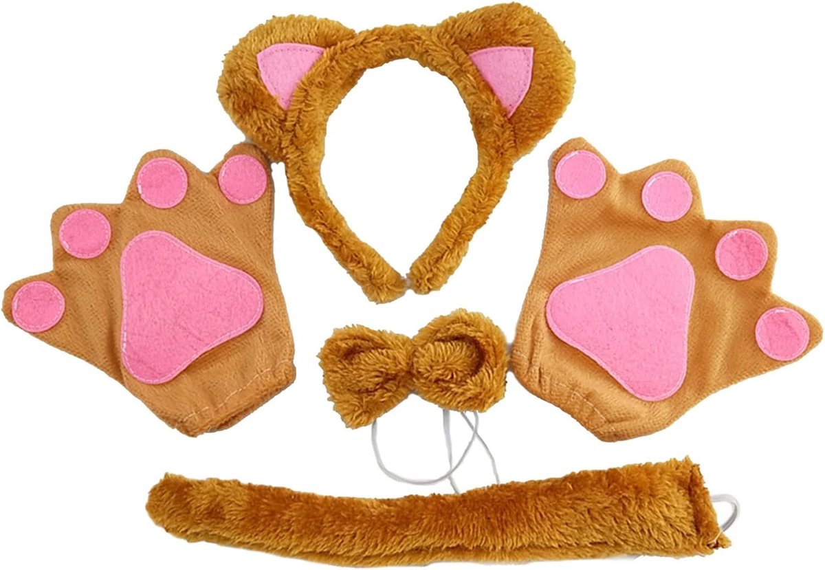 Berenkostuum Set met Accessoires voor Volwassenen - Berenoren, Klauwen, Staart en Ketting voor Halloween en Verjaardagsfeestjes