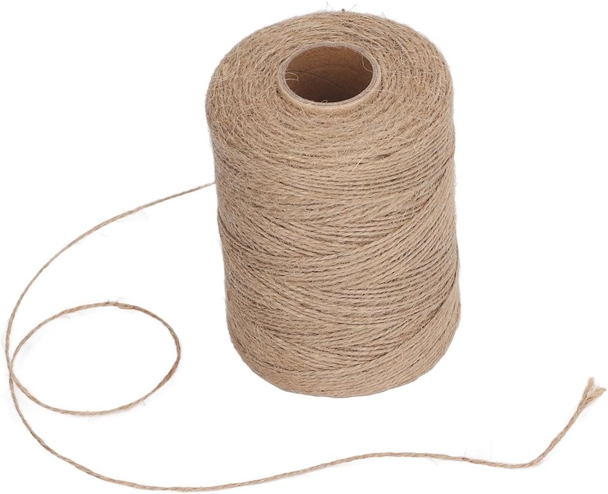 Duurzaam Jute Touw van 300 Meter, 2-draads 1 mm Dun Bruin Touw voor Creatieve Projecten, Haken, Cadeauverpakking en Tuinieren
