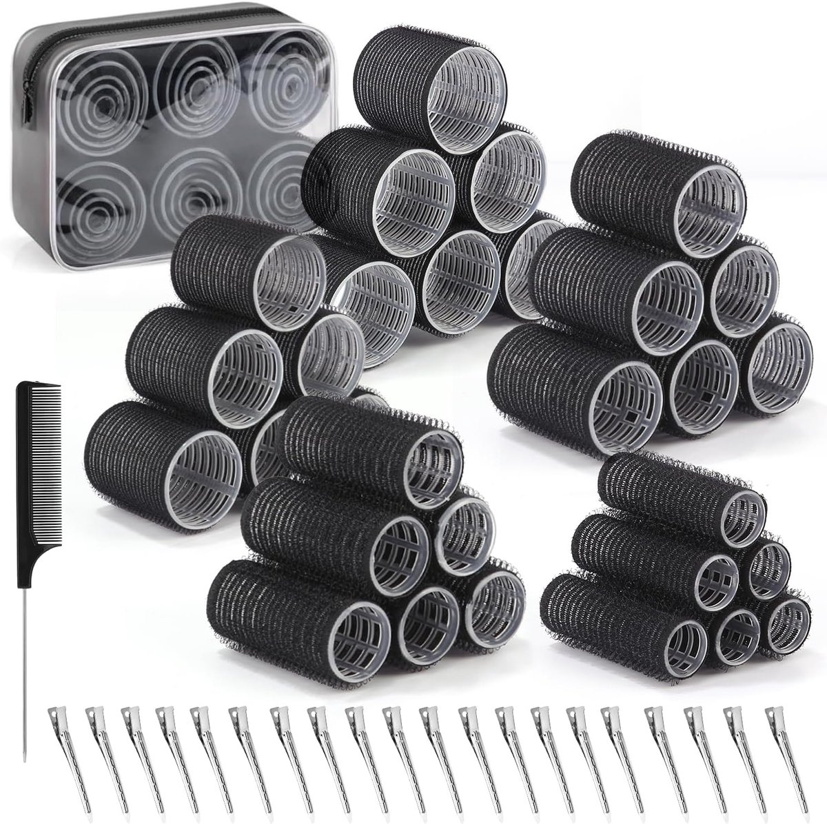 SnelShoppen - 52-delig Krulset met 30 Zelfklevende Haarrollers (Jumbo, Large, Medium, Small, Extra Small) en 20 Haarspelden voor Lang, Medium, Korthar