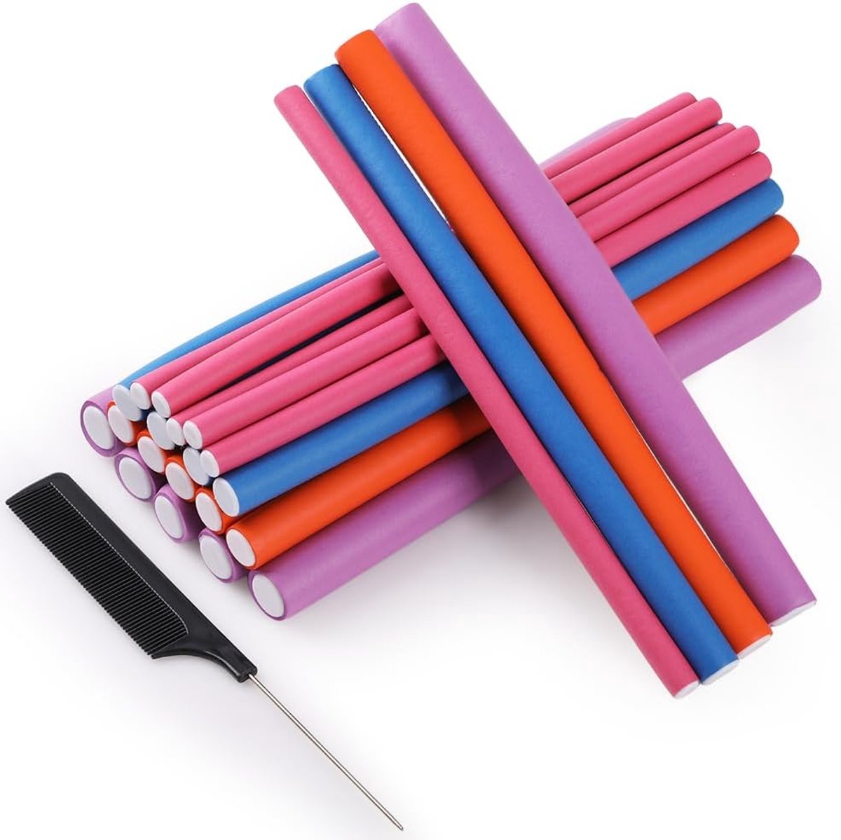 SnelShoppen - 24 Stuks Heatless Curlers - Zachte Schuim Haar Krulset met Kam - DIY Haar Styling Tools voor Lang en Kort Haar - Ideaal voor Feest en Da