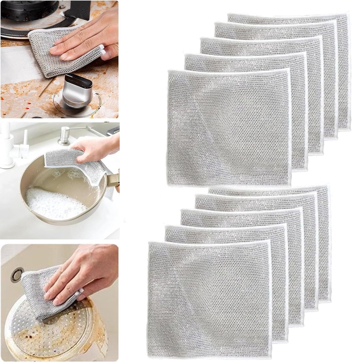 Thijox - 10 Stuks Multifunctionele Draad-Vaatwashandjes - Krasbestendig, Herbruikbare Reinigingsdoek voor Keuken, Pan, Fornuis, Huishouden - Nat & Dro
