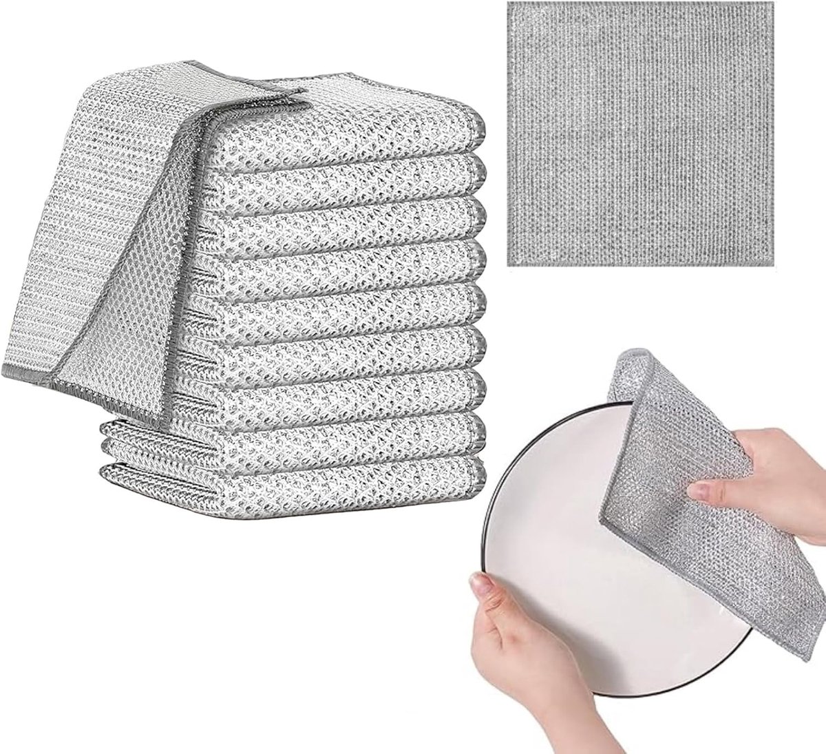 Thijox - 10 Dubbellaagse Draad Vaatdoeken - Multifunctionele Krasvrije Schoonmaakdoeken 20 x 20 cm - Herbruikbare Metalen Handdoeken voor Keuken, Goot