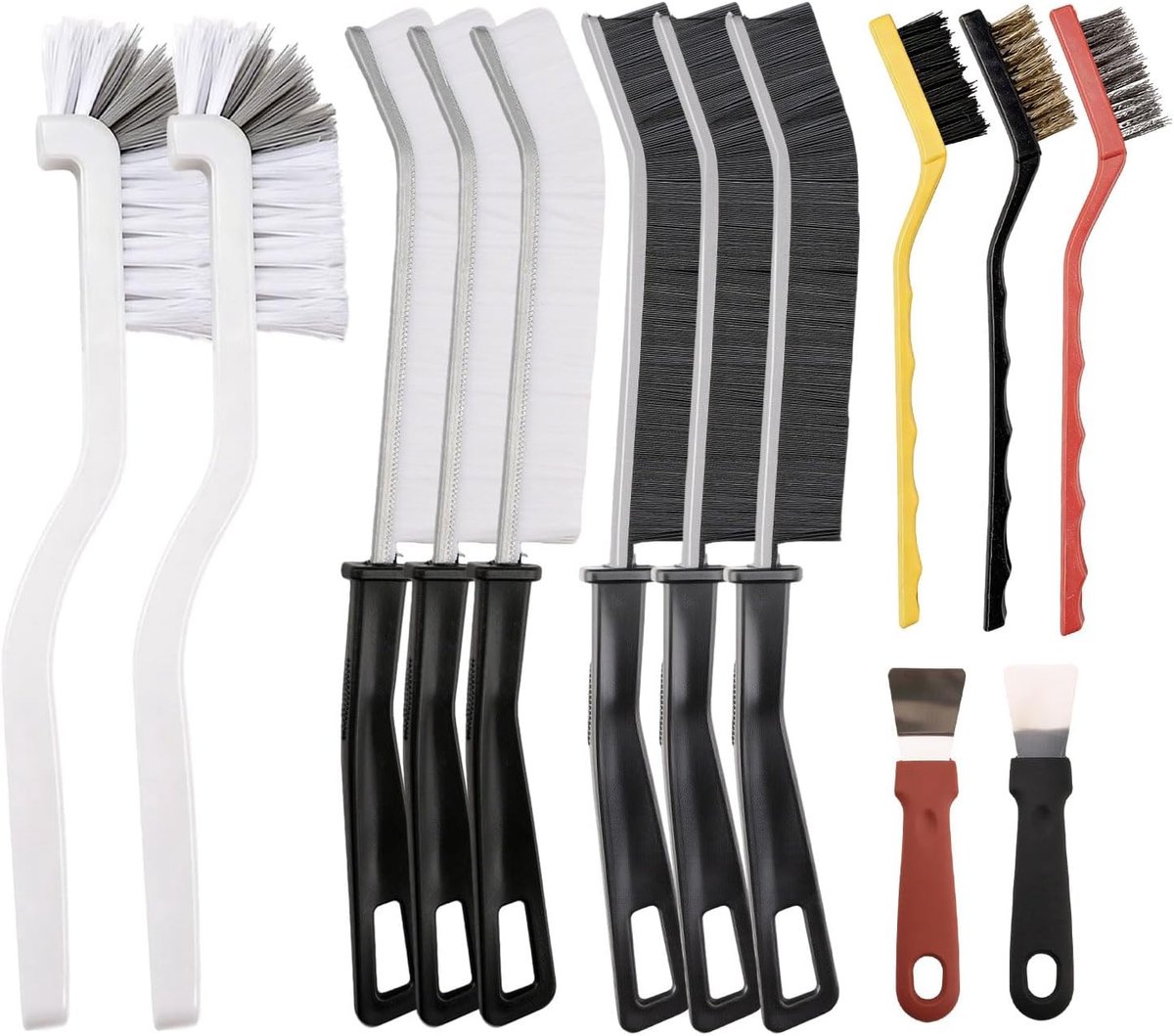 Thijox - 13-delige multifunctionele reinigingsborstelset - nylon, staal en koper - ideaal voor keuken, badkamer, tegelafdichtingen, ovens en delicate