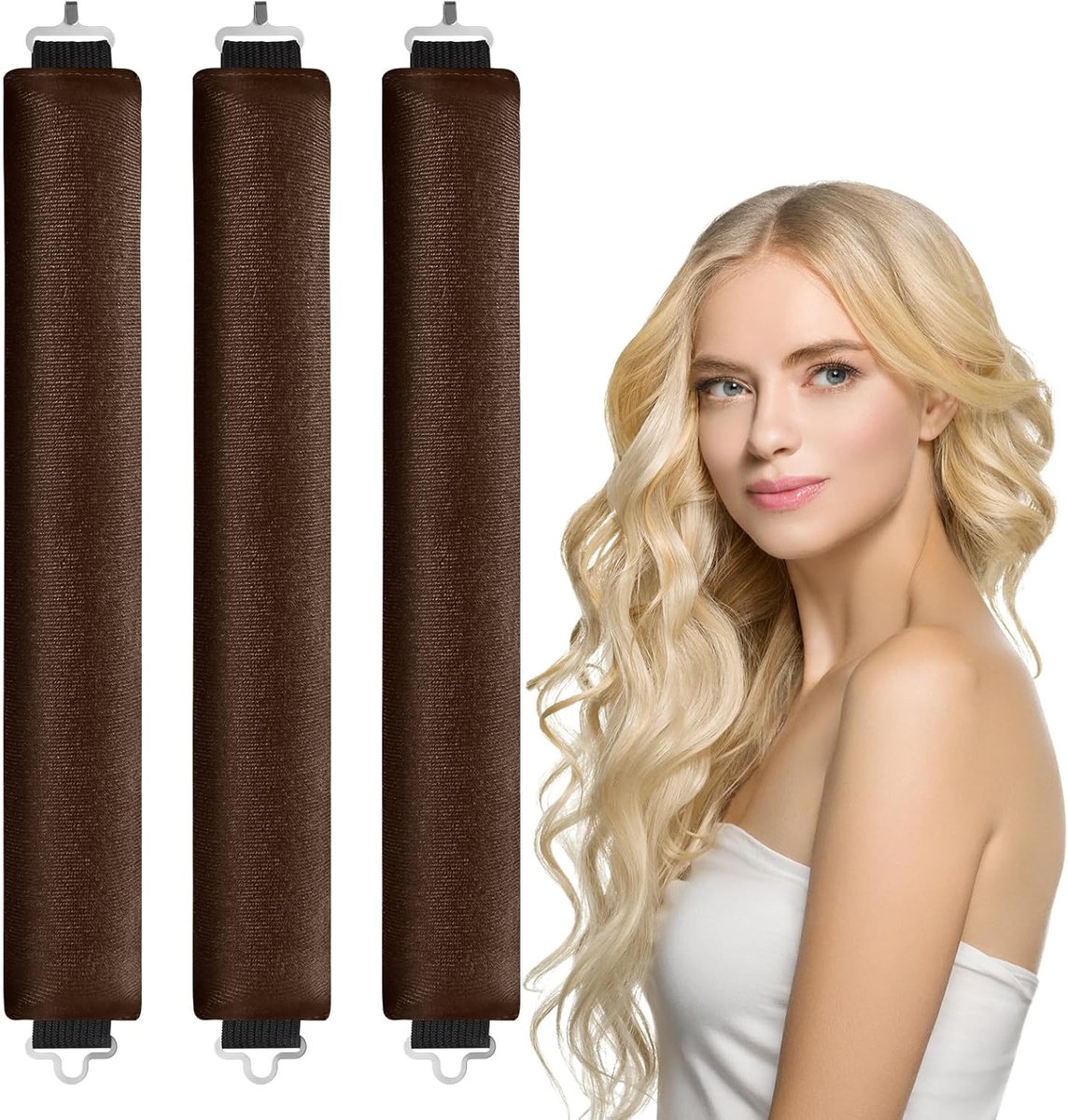 SnelShoppen - Heatless Hair Curler, Zachte Haarrollers voor Makkelijk Krullen, Hoofdband met Haak, Geschikt voor Alle Haartypes, 3 Stuks Bruin, Perfec