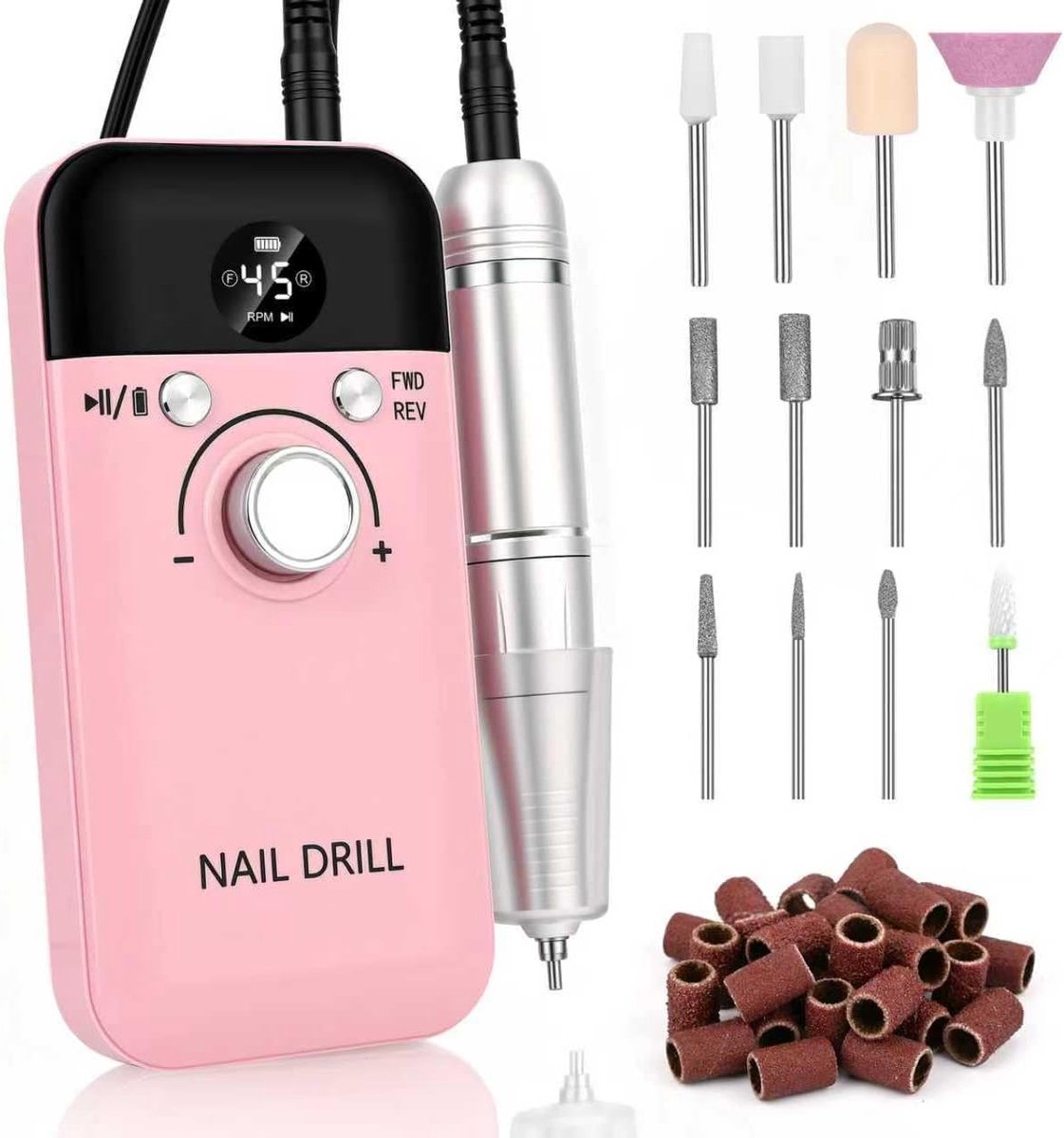 SnelShoppen - Professionele nagelfrees 45.000 omw/min, elektrische nagelvijl, 13-in-1 nagelslijper met LCD-display, oplaadbare frees voor manicure en