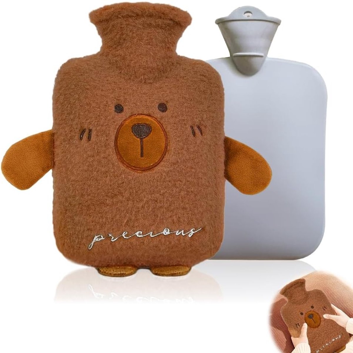 Zachte Warmwaterkruik van 1 Liter met Afneembare Pluche Cover, Ideaal voor Kinderen en Volwassenen, Wasbare Kruik voor Buik- en Nekpijn, Comfortabel en Veilig Gebruik