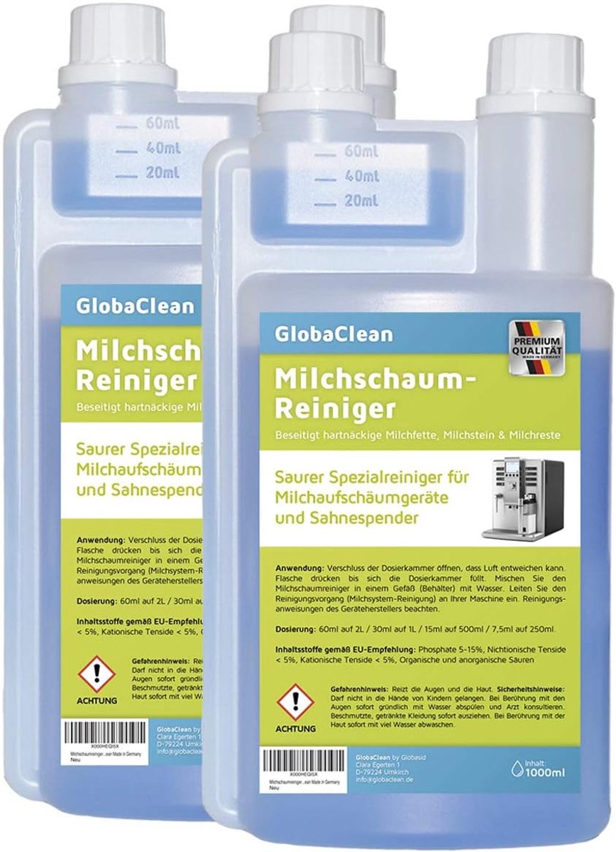 Thijox - Melkschuimreiniger, melksysteemreiniger voor koffieautomaten en koffiemachines, vloeibare reiniger voor melkopschuimers, 2 x 1 liter, effecti