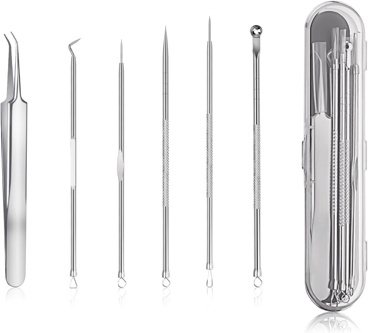 Thijox - 6 stuks mee-eterverwijderaar set, comedonenknijper, puistjesverwijderaar, gezichtshuidverzorging, voor mannen en vrouwen, inklusief opbergdoo