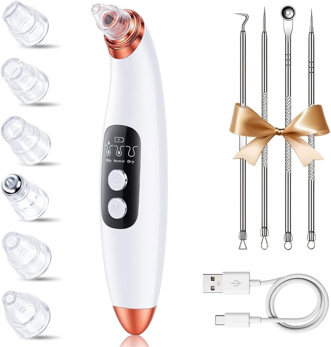 Thijox - Professionele Mee-eterzuiger en Poriënreiniger - 3 Zuigstanden, 6 Opzetstukken, USB Oplaadbaar, Draagbaar, Wit, Perfect voor Thuisgebruik en