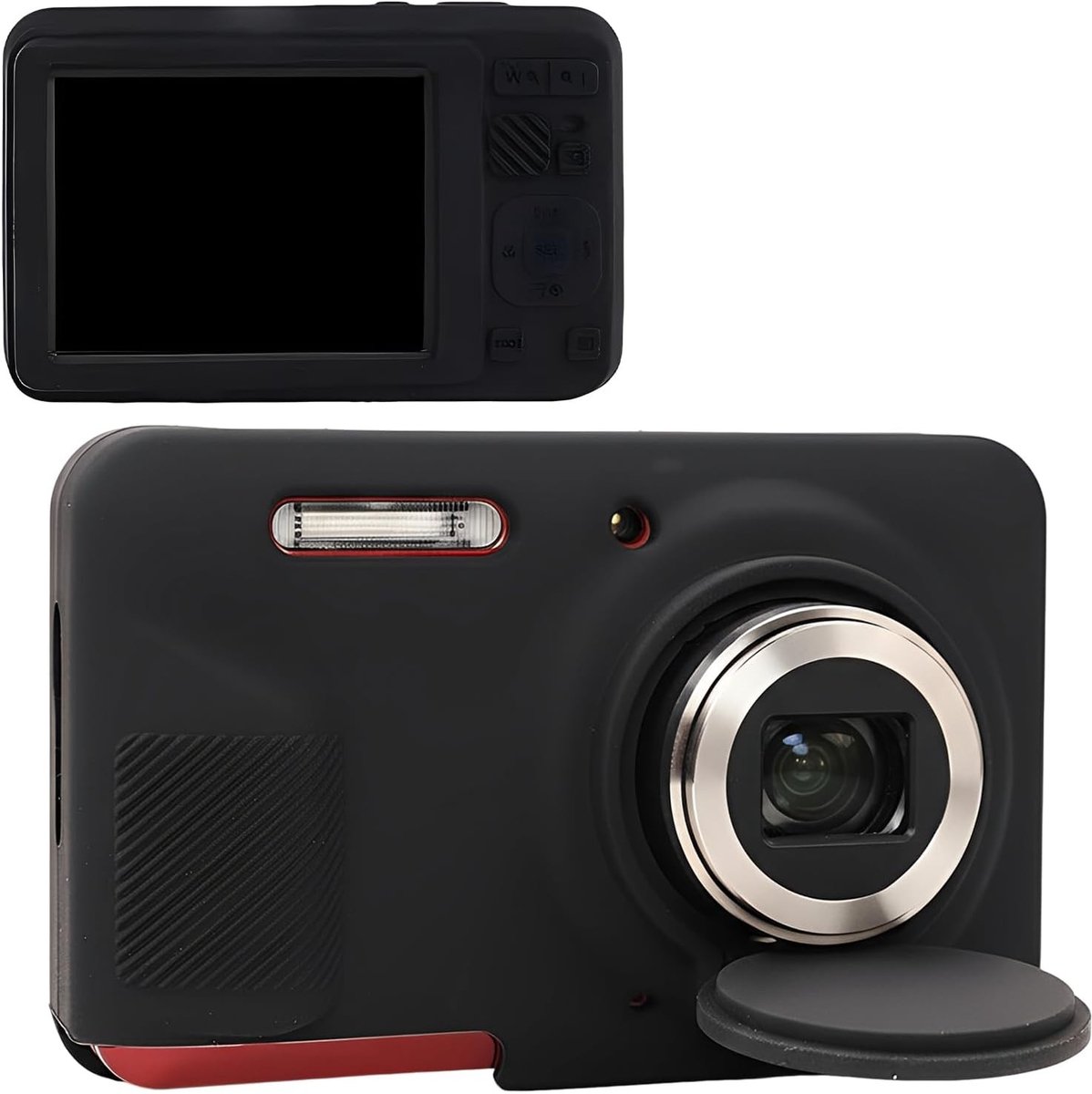 Zachte siliconen camera hoes voor Kodak PIXPRO FZ55, met afneembare lenshoes, compacte bescherming en draagbaarheid, zwart