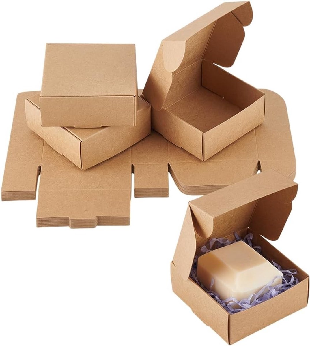 50 Stuks Kraft Papieren Cadeau Dozen, Kleine Vierkante Kartonnen Dozen voor Huwelijk, Feest en Creatieve Projecten, 8.5 x 8.5 x 3.5 cm