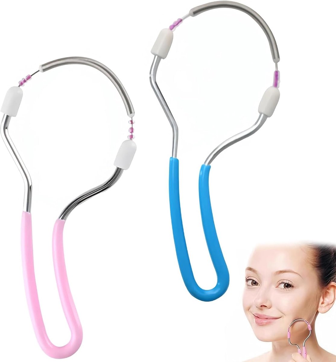 SnelShoppen - 2 Stuks Gezichts Epilator, Spring Facial Hair Removal, Handmatig, Draagbaar, RVS en Kunststof, Voorhoofd, Wangen, Bovenlip, Roze en Blau
