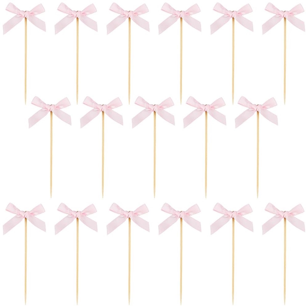 Inovra - 100 Stuks Roze Bamboe Cocktail Picks met Strik