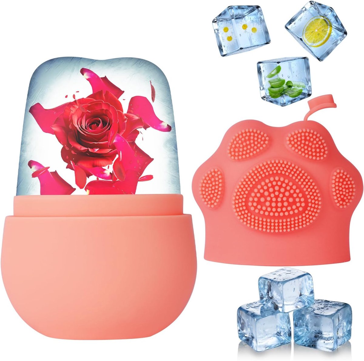 Thijox - Beugo Ijsroller, Herbruikbare Siliconen Gezichtsijsvorm, Ijsgezichtsroller en Gua Sha Massage Gereedschapset voor Ogen, Nek en Lichaam - Roze