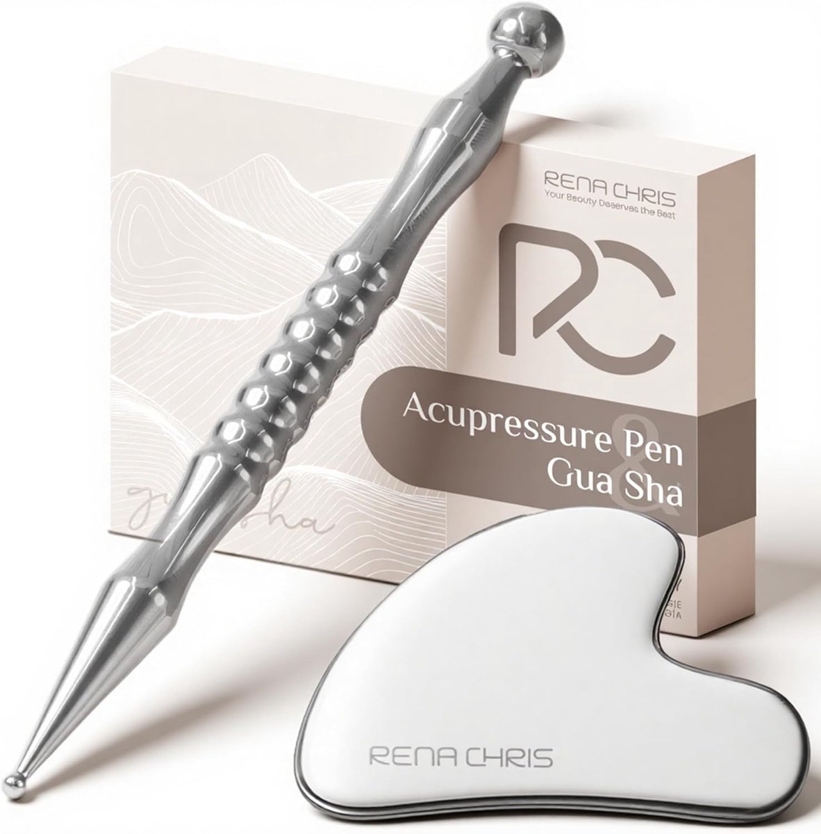 Thijox - RVS Gua Sha en Acupunctuurpen Set voor Spierspanning en Pijnverlichting - Handmatige Reflexologie Tools met Reflexologietabel - Perfect voor