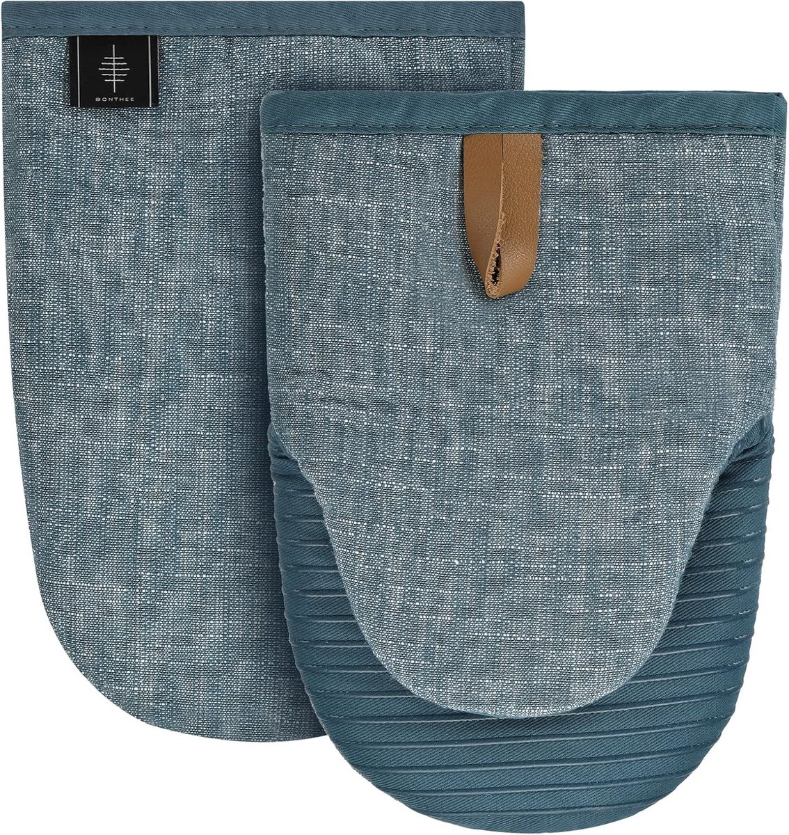 Thijox - Ovenhandschoenen Mini - Antislip Siliconen Kookhandschoenen - Katoenen Bakhandschoenen Set van 2 - Gestreept Blauw voor Koken en Bakken