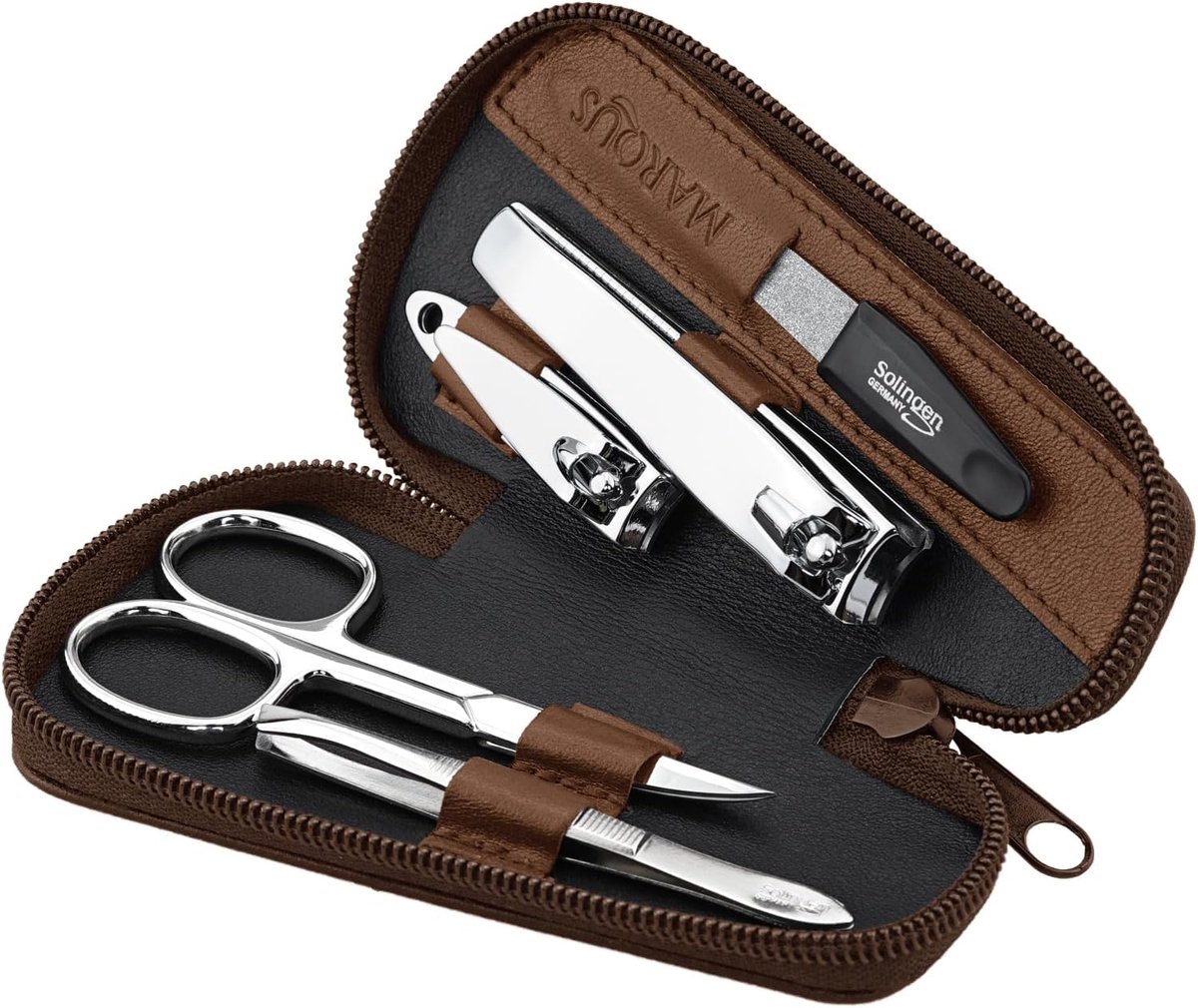 Thijox - marQus Nagelset 5-delig voor Mannen & Vrouwen - Manicure Set met Solingen Nagelvijl in Compact Fodral - Ideaal voor Thuis & Reizen