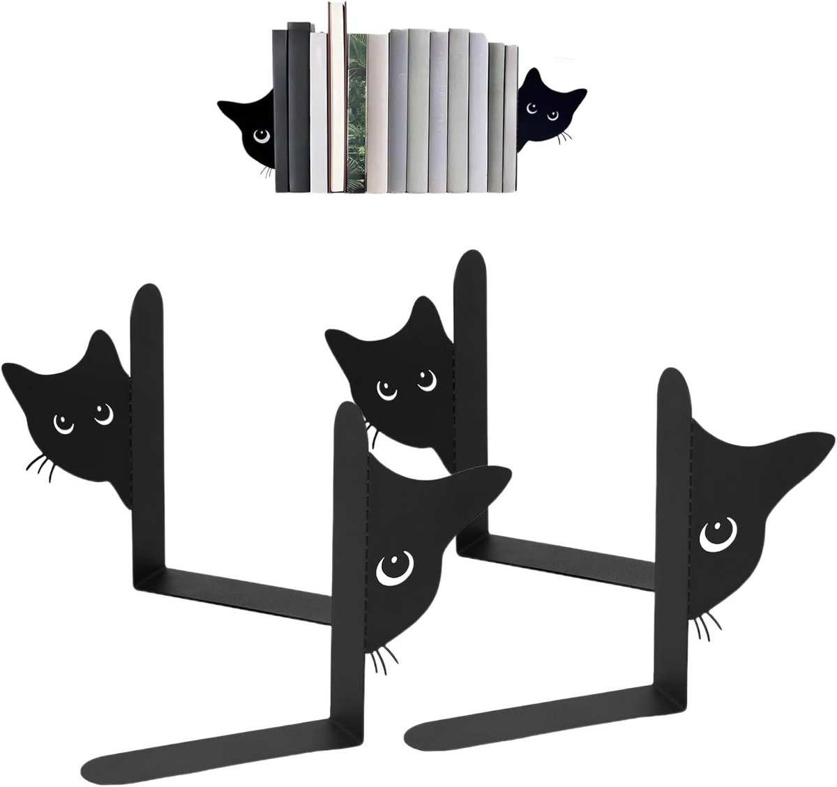 Schattige katten metalen boeksteunen, 2 stuks, boeksteunen voor boekenplanken, kantoor en bibliotheekdecoratie