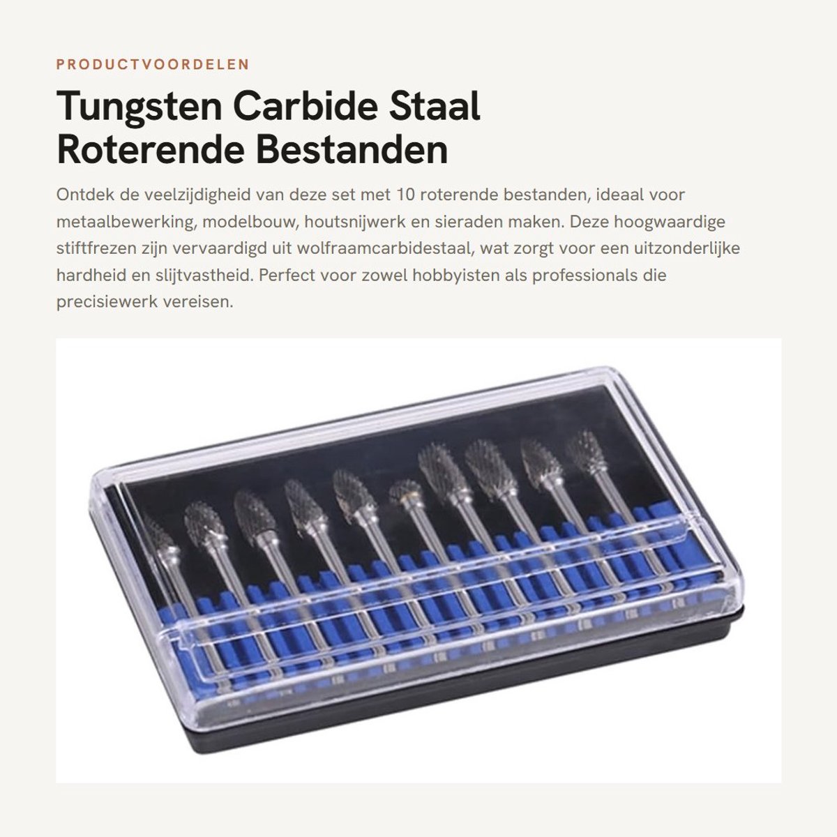 Inovra- Roterende Bestanden Set - 10 Stks Tungsten Carbide Staal - 3mm Schacht - Snijkop Diameter 6mm - Voor Metaalbewerking - Inclusief Opbergkoffer - Frezen