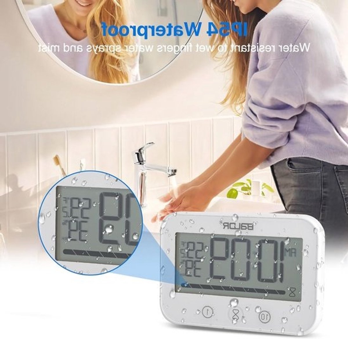 Digitale badkamerklok - Doucheklok thermometer - Douchen en koken - Waterdicht met zuignap - 118 x 8 cm - Wit