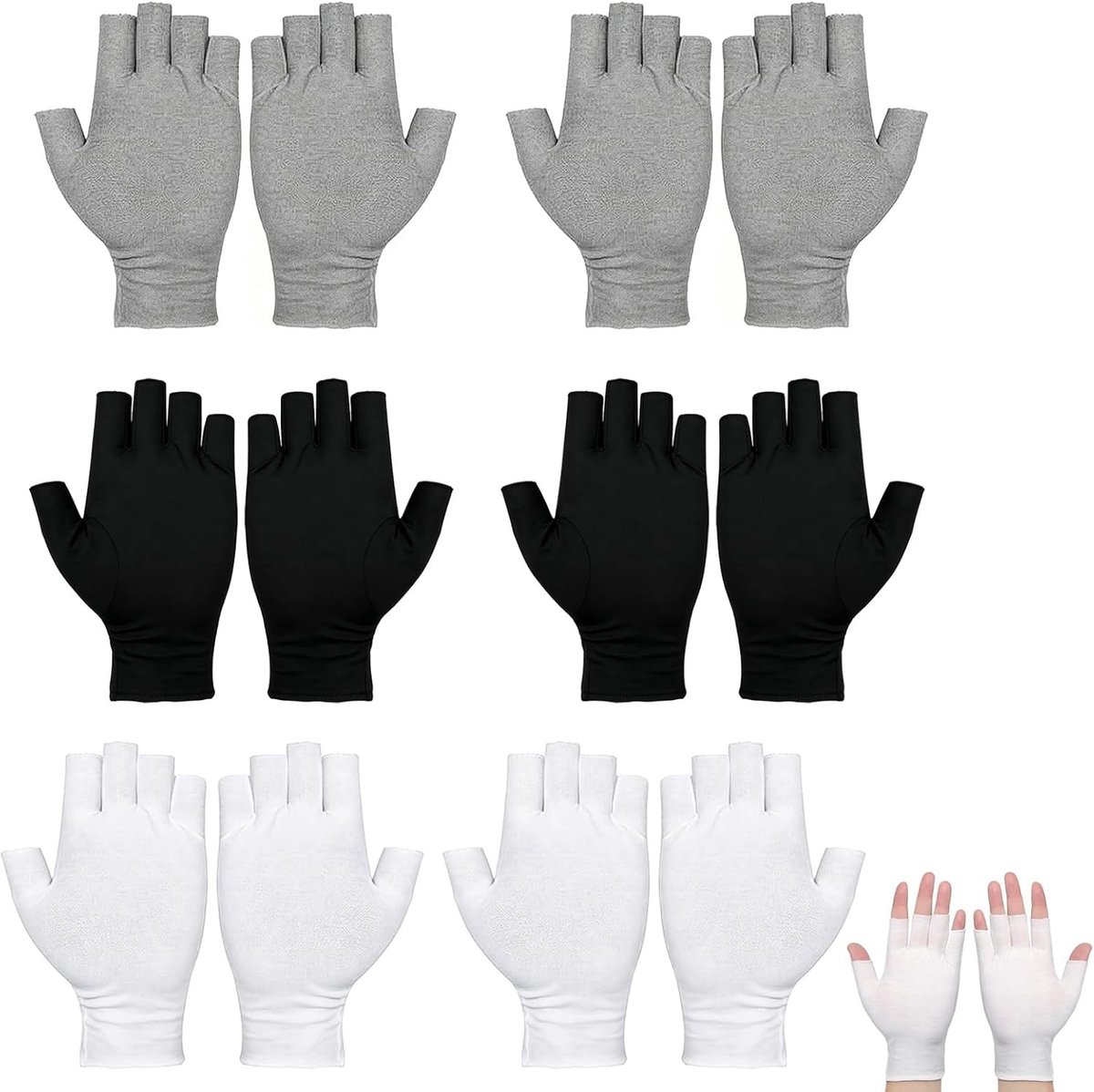 Vingerloze Katoenen Handschoenen voor Vrouwen, Zacht en Ademend, Ideaal voor Nagelverzorging, Spa en Dagelijks Gebruik, 6 Paar in Zwart, Wit en Grijs