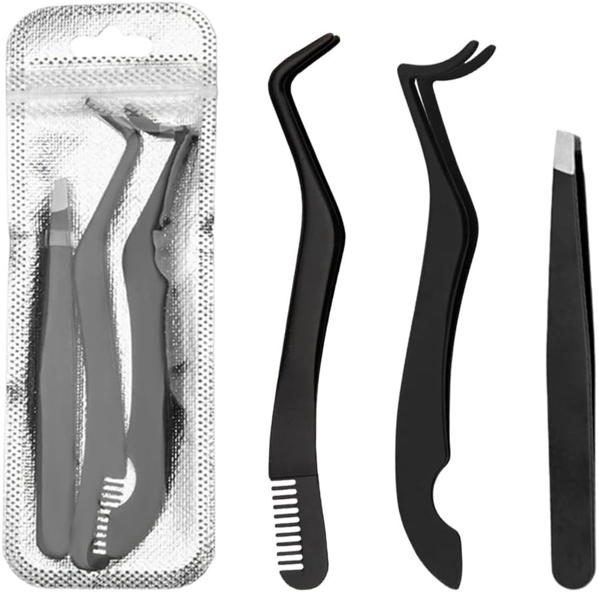 Set van 3 pincetten voor het aanbrengen en verwijderen van kunstwimpers en Mega Volume fans, ideaal voor wimperextensions