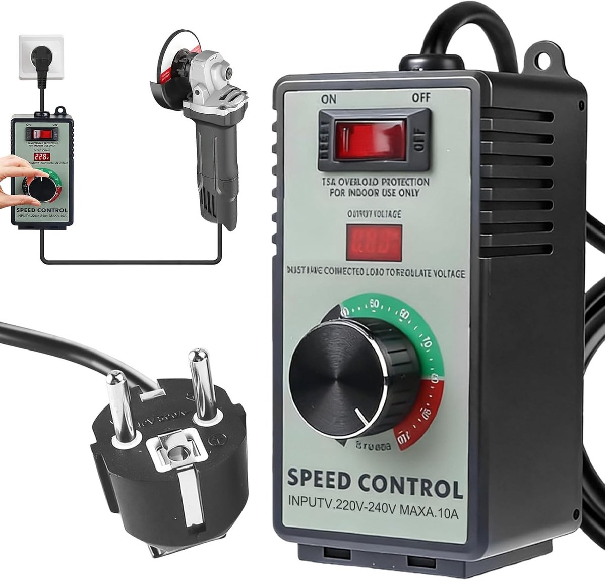 Stepless snelheidsregelaar 240 V met overstroombeveiliging, geschikt voor haakse slijpers, handboormachines en cirkelzagen, piekvermogen 4000 W