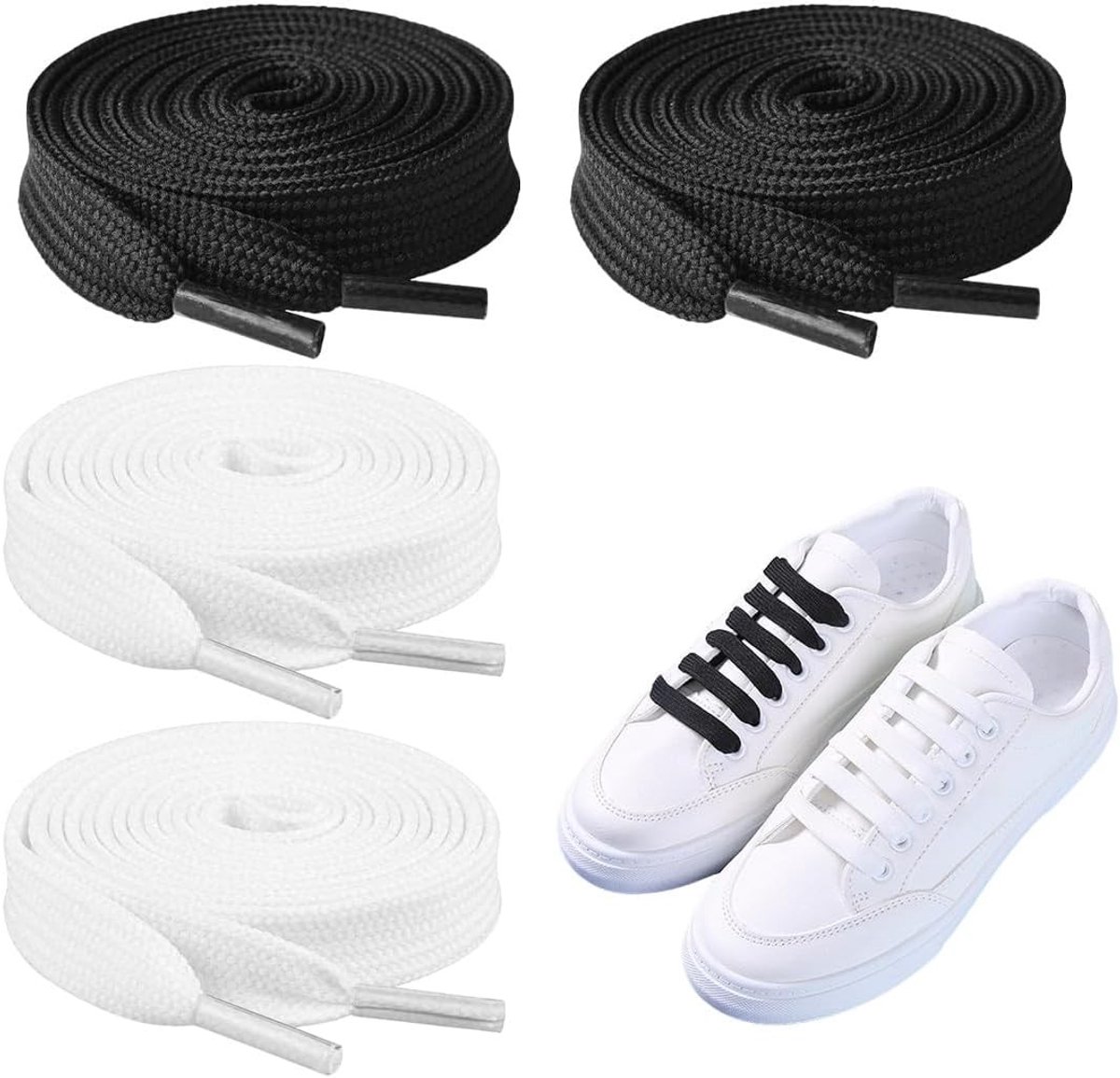 2 Pairs Vervangende Plat Sneakerschoenen Veters (120 cm, 8 mm Breed) voor Sport- en Hardloopschoenen, Duurzame Schoenveters, Comfortabele Veters