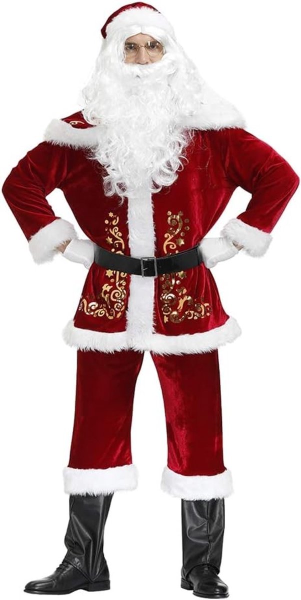 Kerstman Kostuum voor Volwassenen - 9-delige Luxe Verkleedset van Fluweel voor Feestdagen en Cosplay in Rood