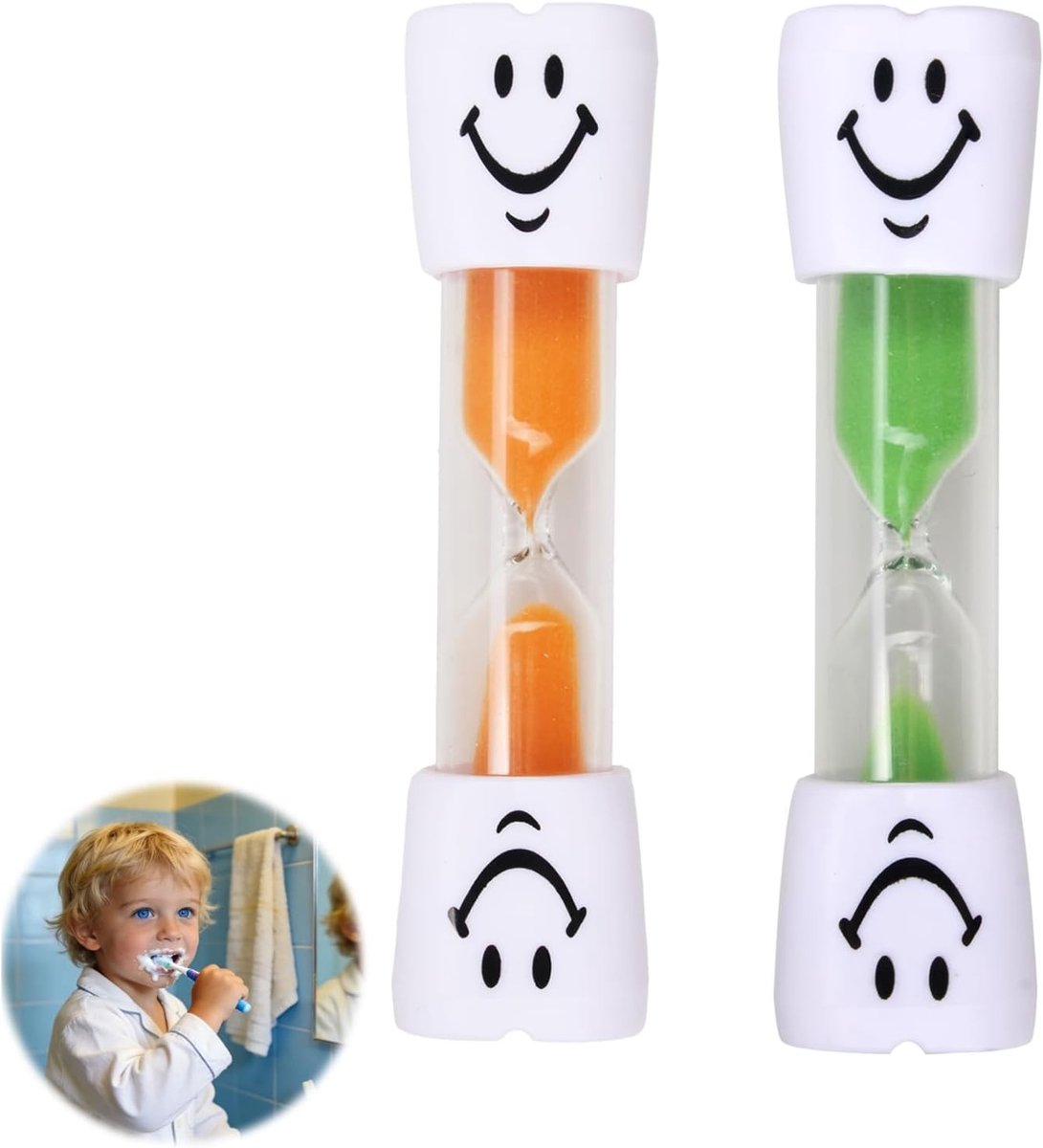 Kleurrijke 3 Minuten Zandloper met Glimlachend Gezicht - Speelse Timer voor Activiteiten, Spellen en Decoratie in Groen en Oranje