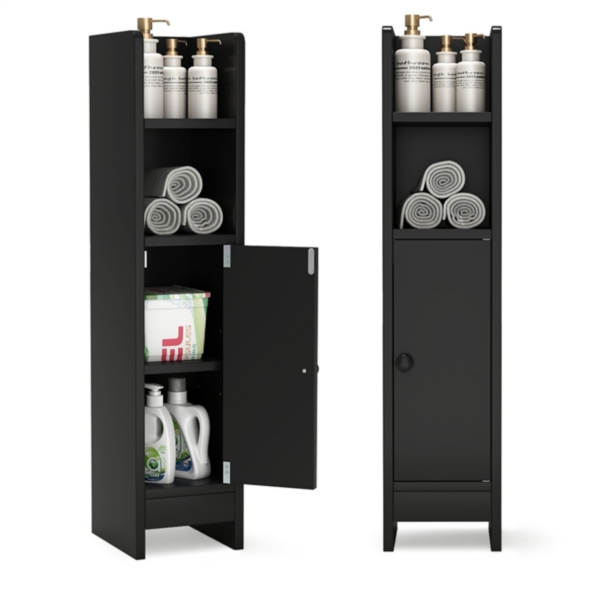 SureDeal® - Badkamerrekk - Stucks Smalle Toiletkast - Open Vakken - Afneembare Panken Vintage - 20x18x80 cm - Donkerbruin