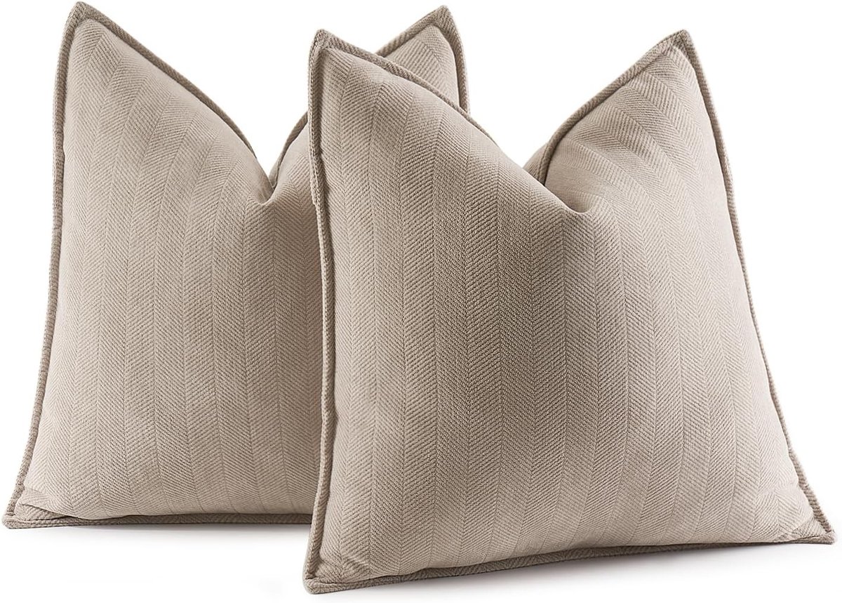 Elegante Beige Chenille Kussenhoezen 60x60 cm voor Sofa en Slaapkamer - Perfecte Decoratie voor Woonkamer en Slaapkamer