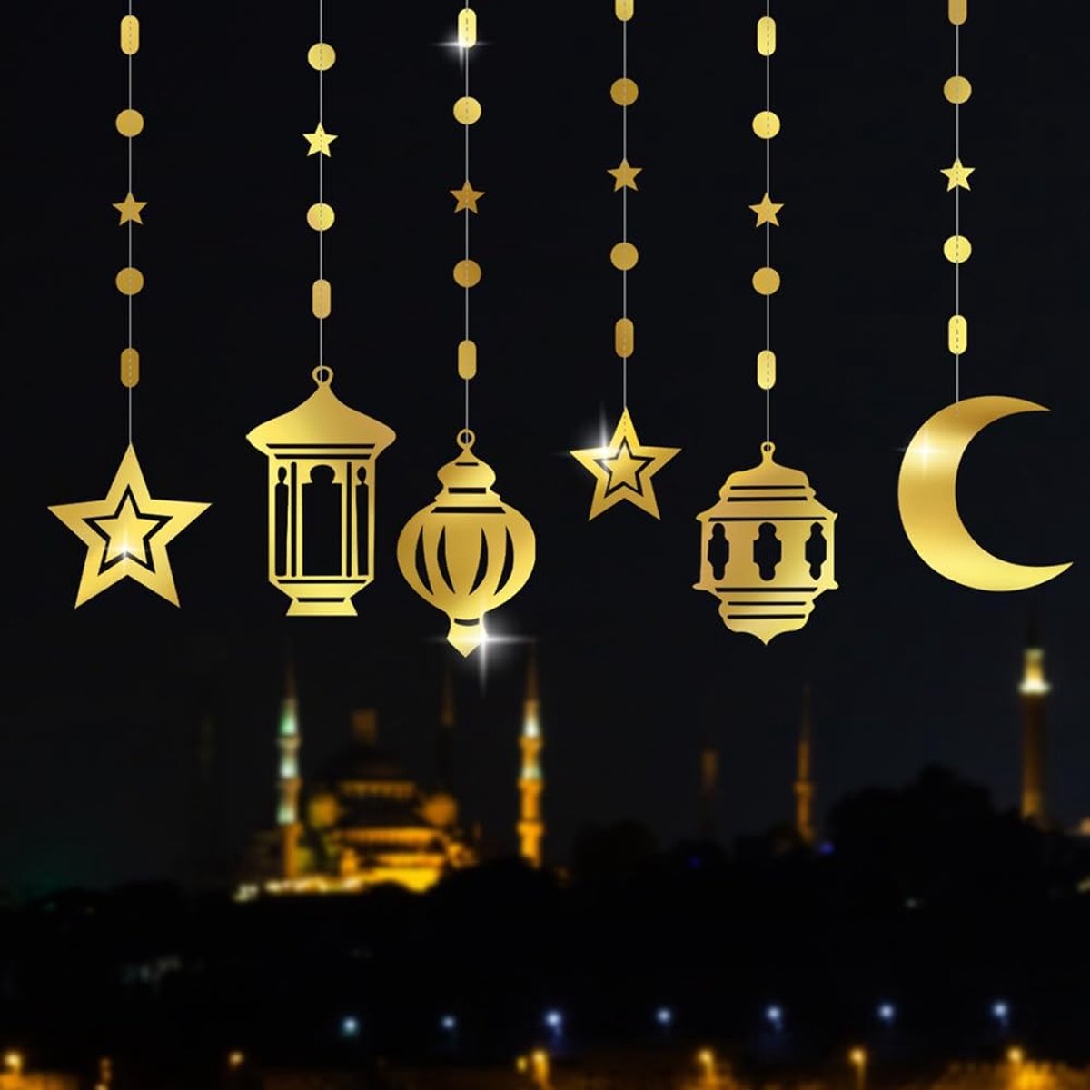 Ramadan Decoratie Ornamenten - Maan en Ster Vormen - Goud