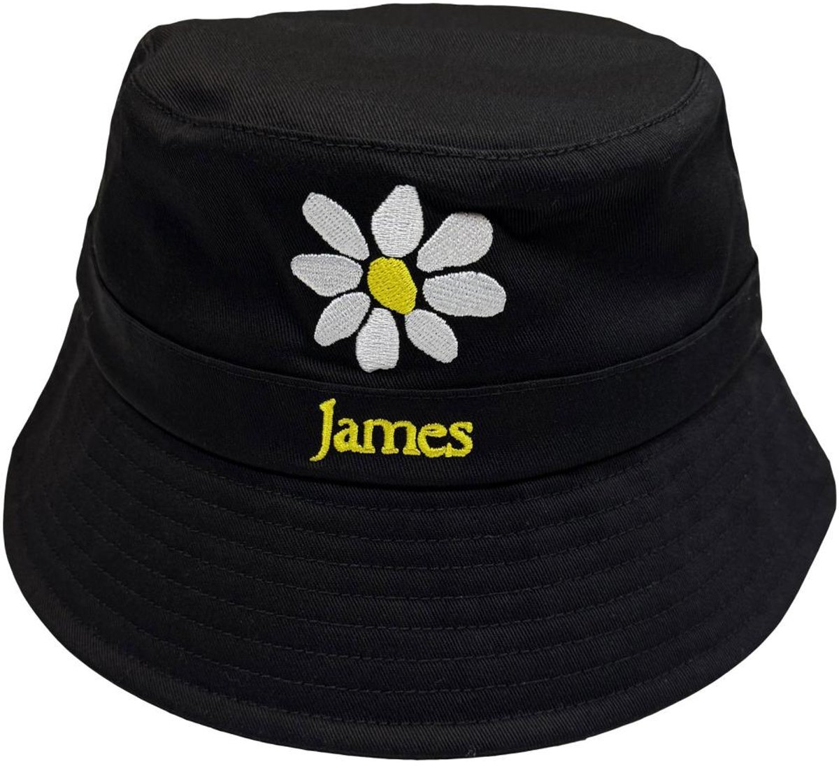 James - Yellow Logo White Daisy Bucket hat / Vissershoed - S/M - Zwart